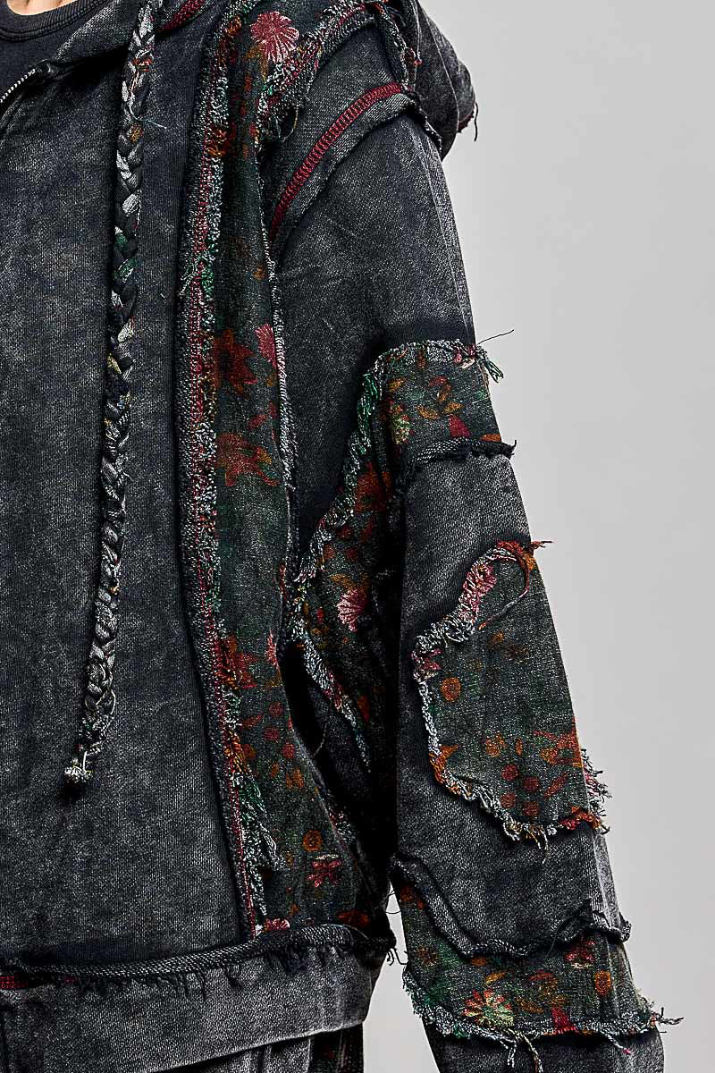 Vintage Floral Patchwork Hooded Jacket