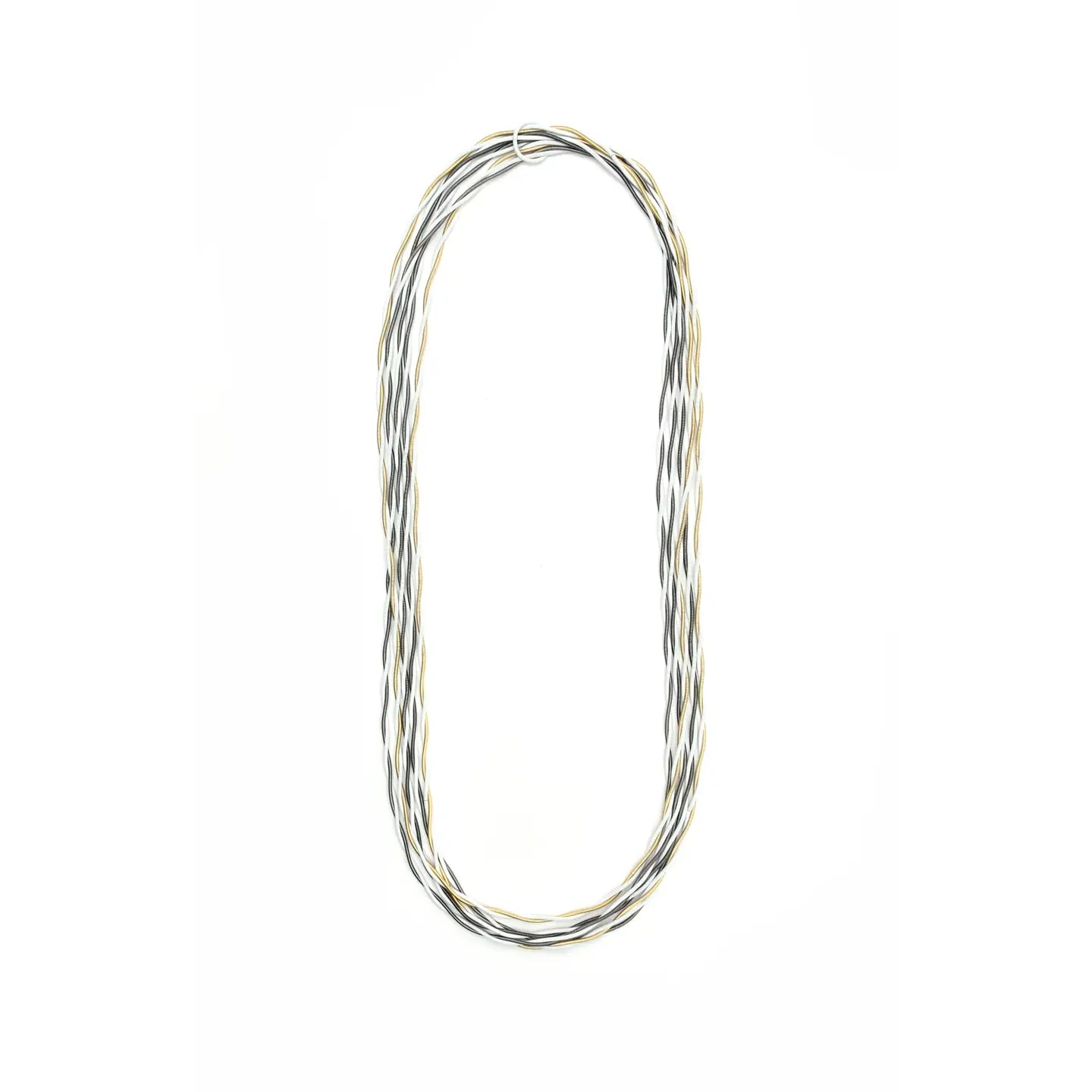 Bright Gold, Slate, and White Long Twisted Wire Necklac