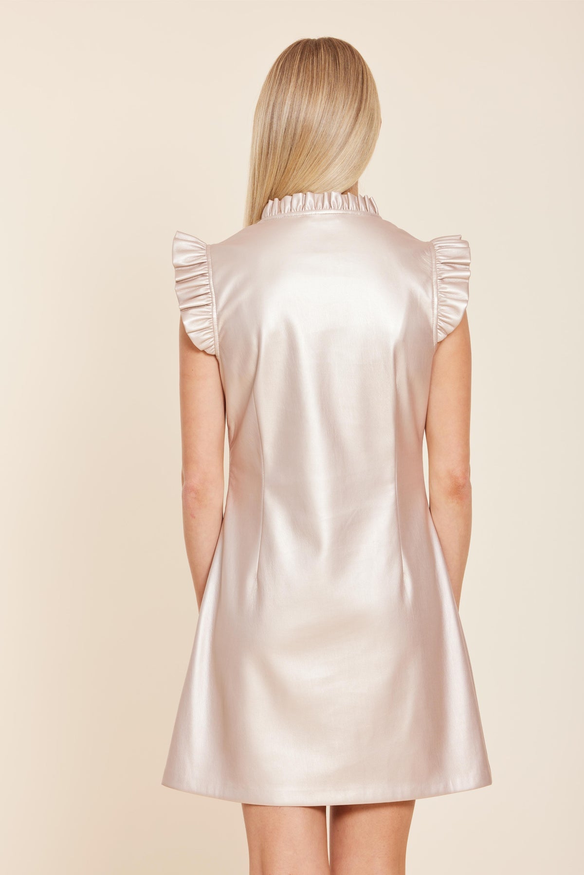 Faux Leather Flutter Sleeve Metallic Dress