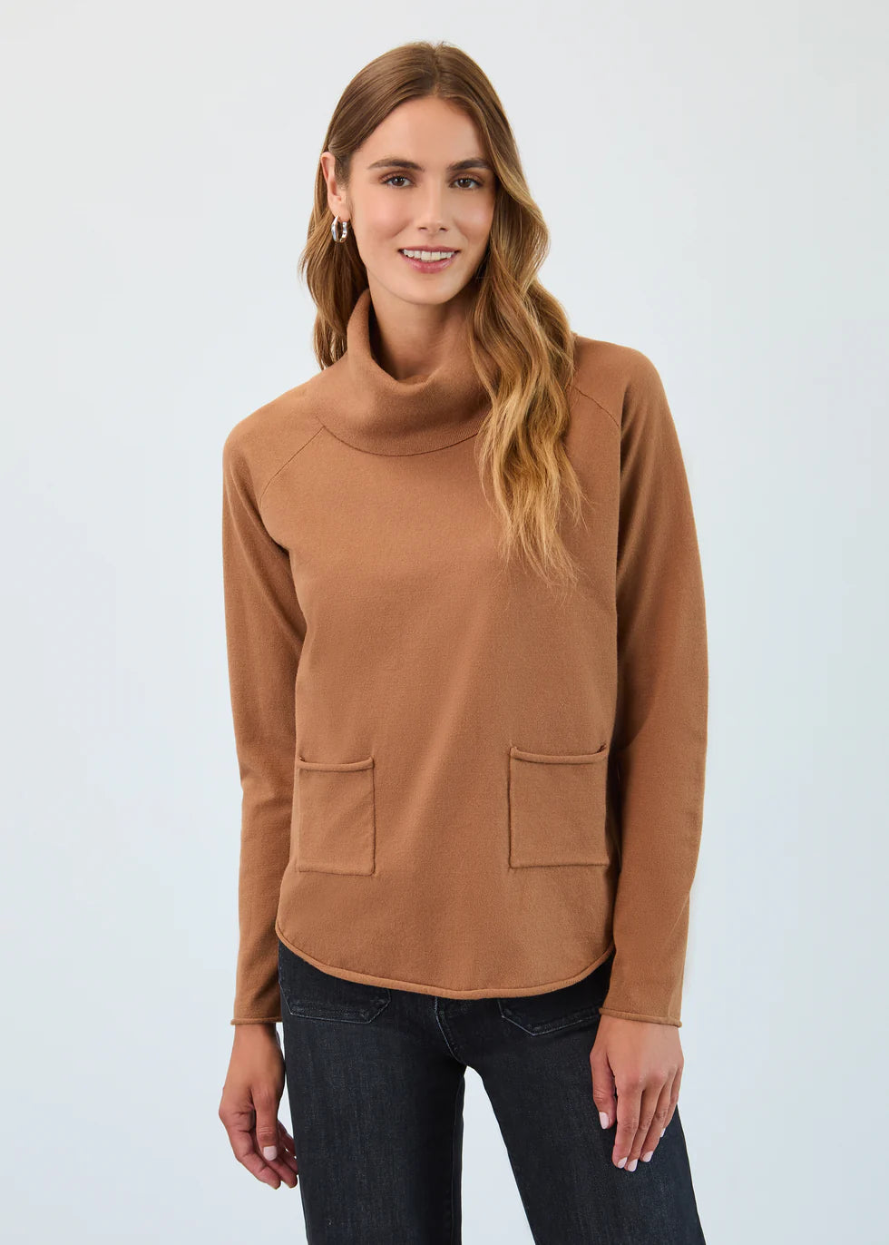 Cowl Neck Sweater, Bronze Caramel