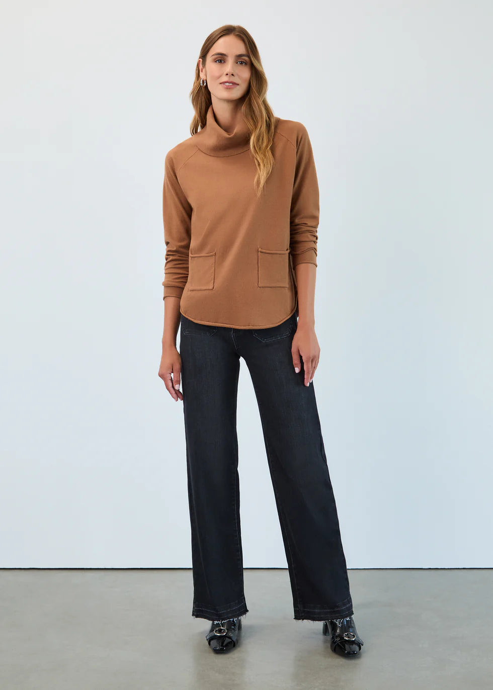 Cowl Neck Sweater, Bronze Caramel