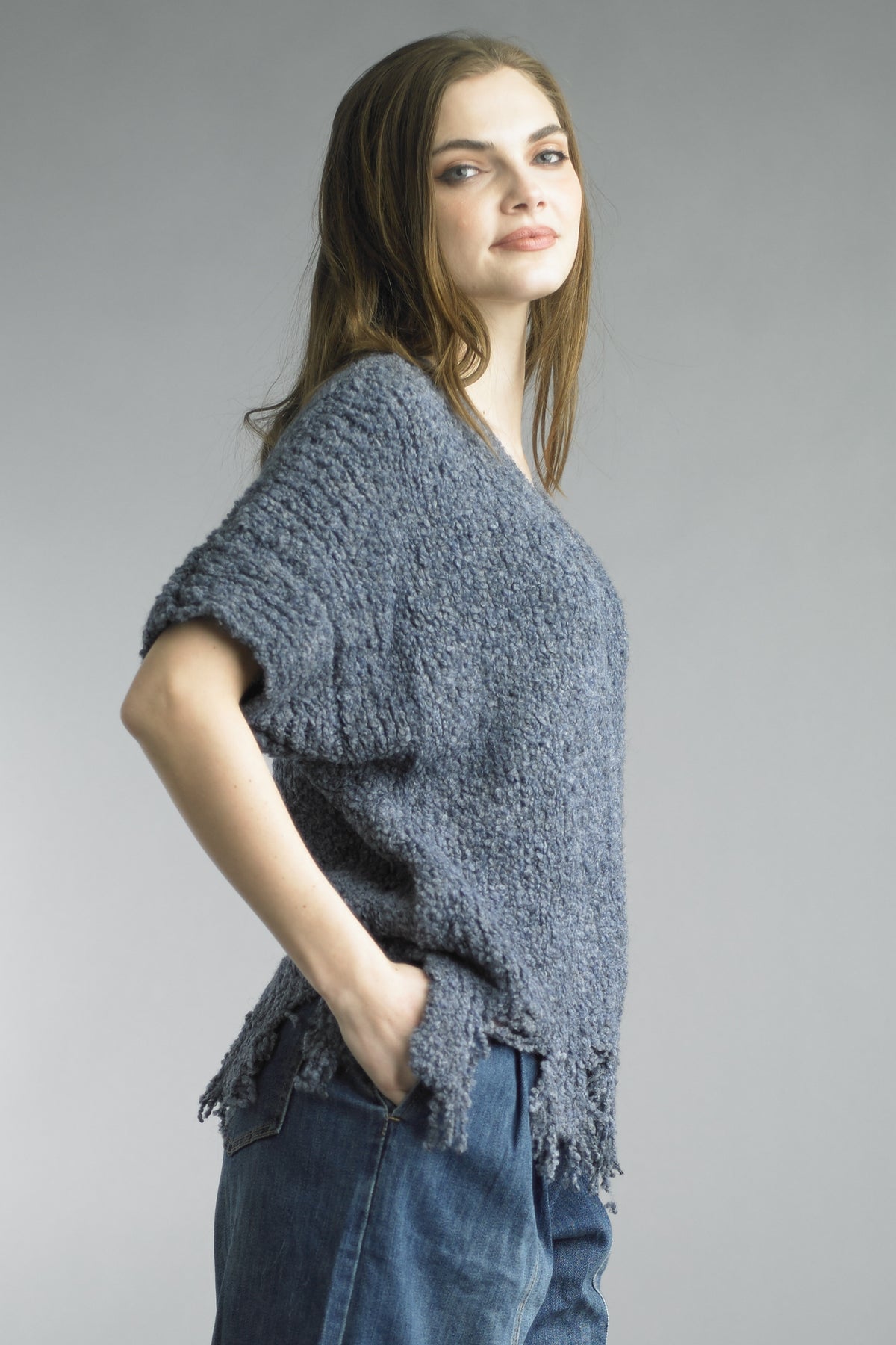 Denim Drift Fringe Sweater