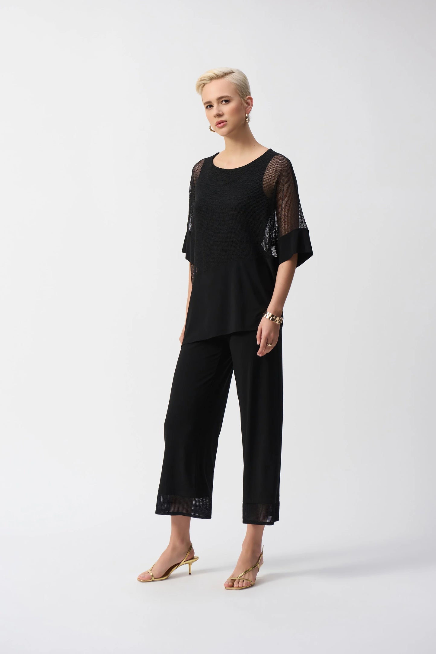 Silky Knit Culotte Pants With Mesh Detail