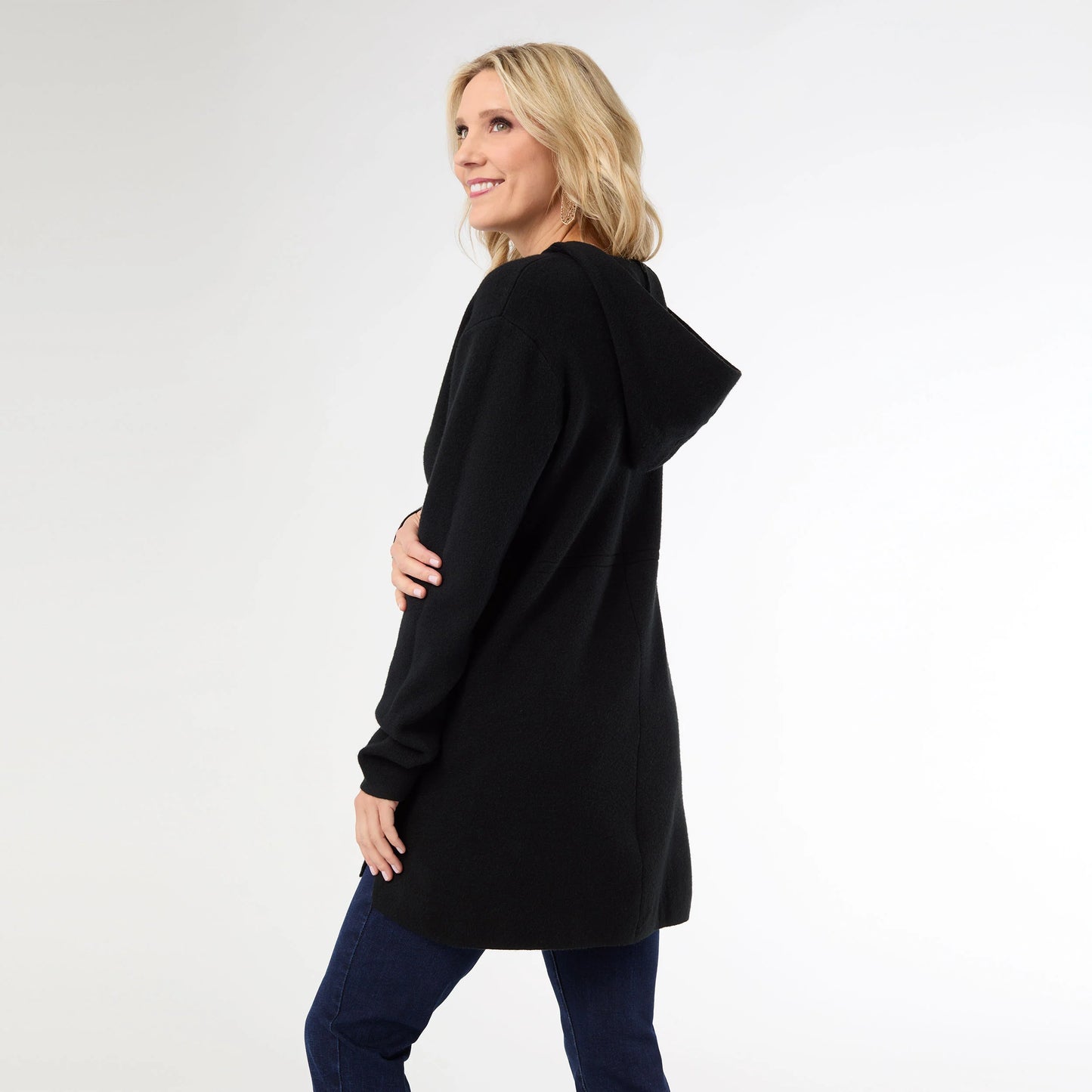 Heavenly-Luxe Zip Front Hooded Cardigan with Pockets Black