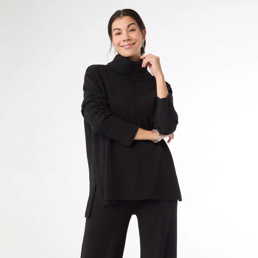 Heavenly-Luxe Cowl Neck with Rib Trim Detail Black