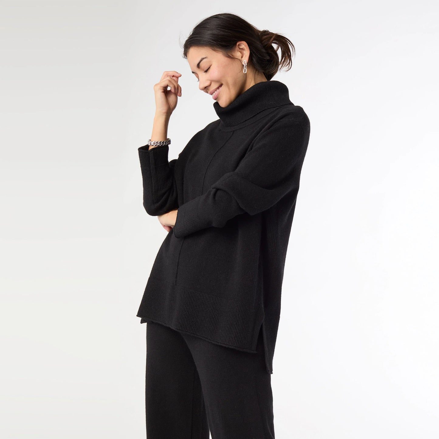 Heavenly-Luxe Cowl Neck with Rib Trim Detail Black