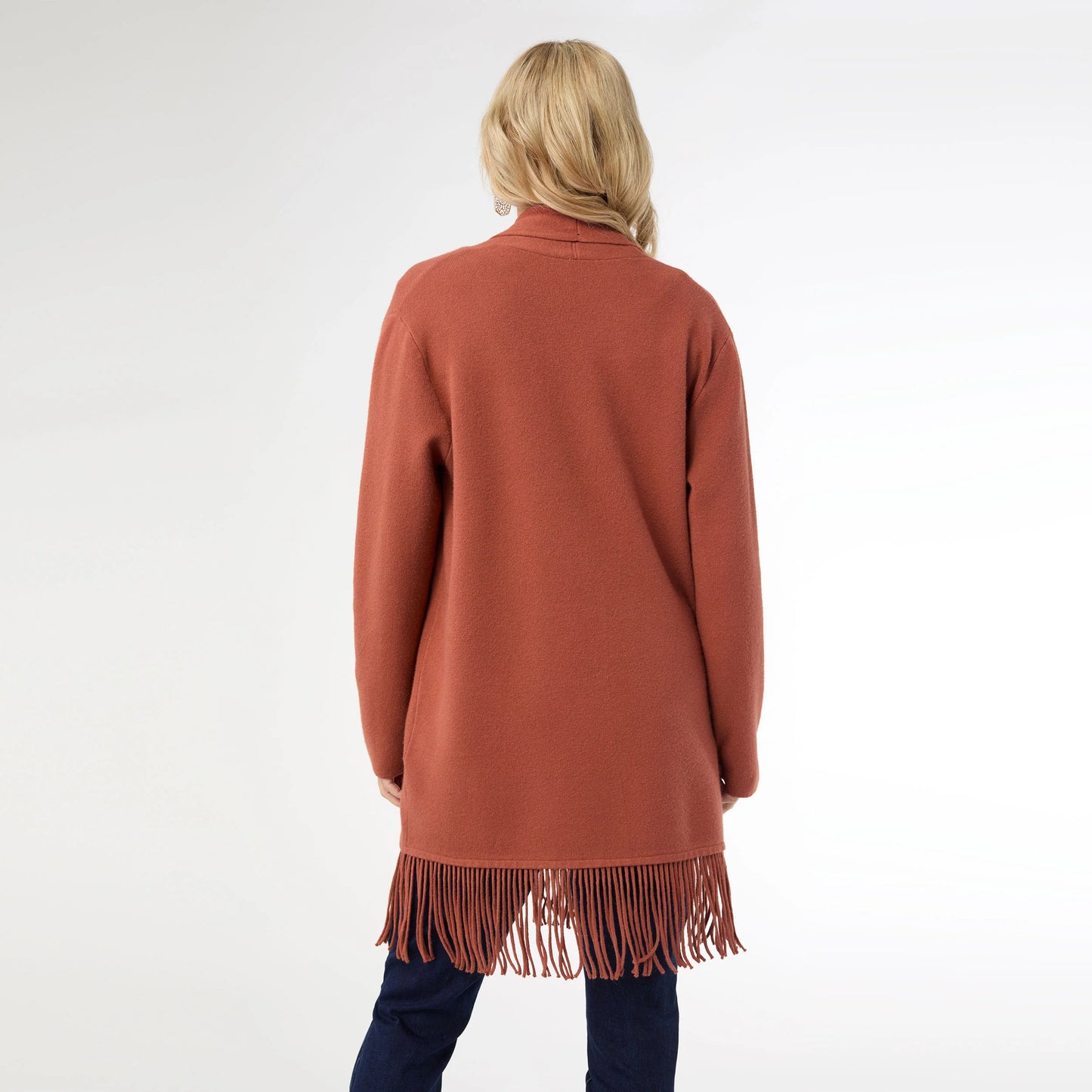 Heavenly-Luxe Mid Length Cardigan with Fringe Nutmeg