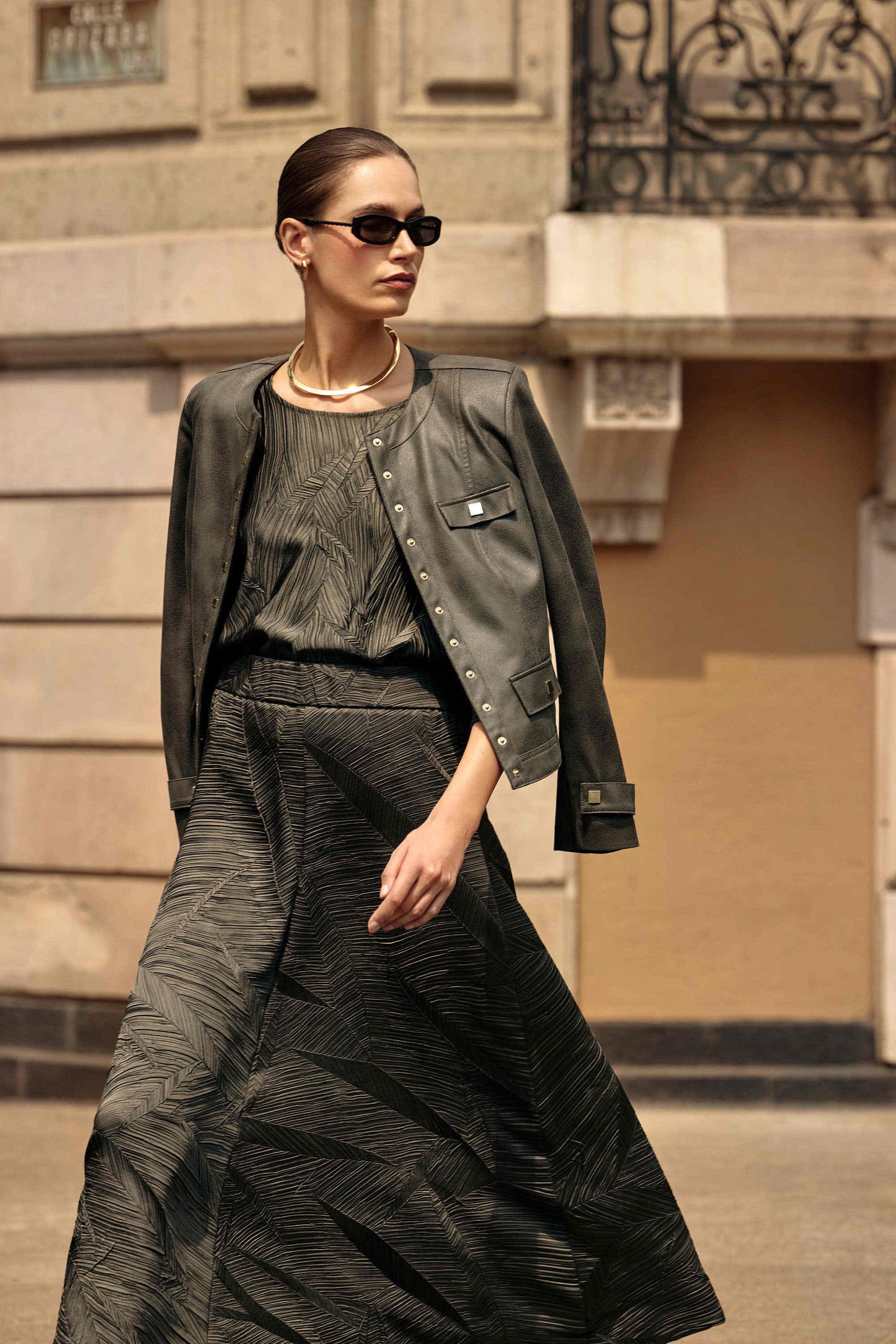 Foiled Faux Suede Fitted Jacket - Avocado