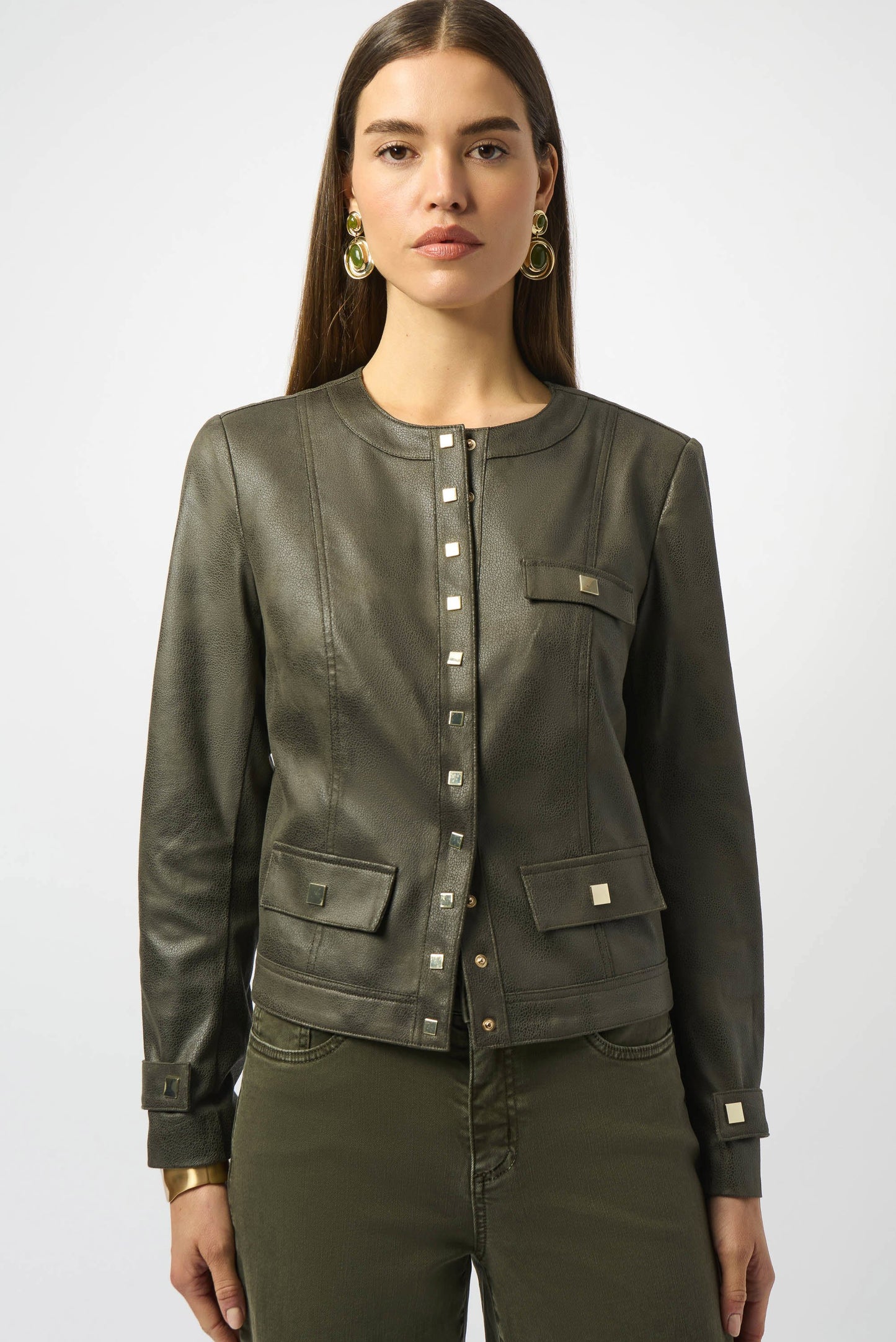 Foiled Faux Suede Fitted Jacket - Avocado