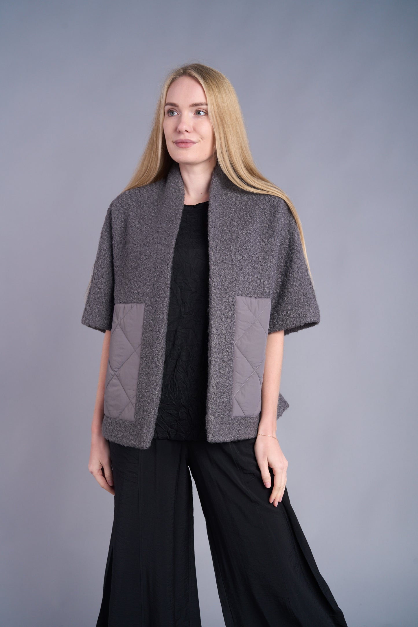 Solid Patch Grey Open Jacket
