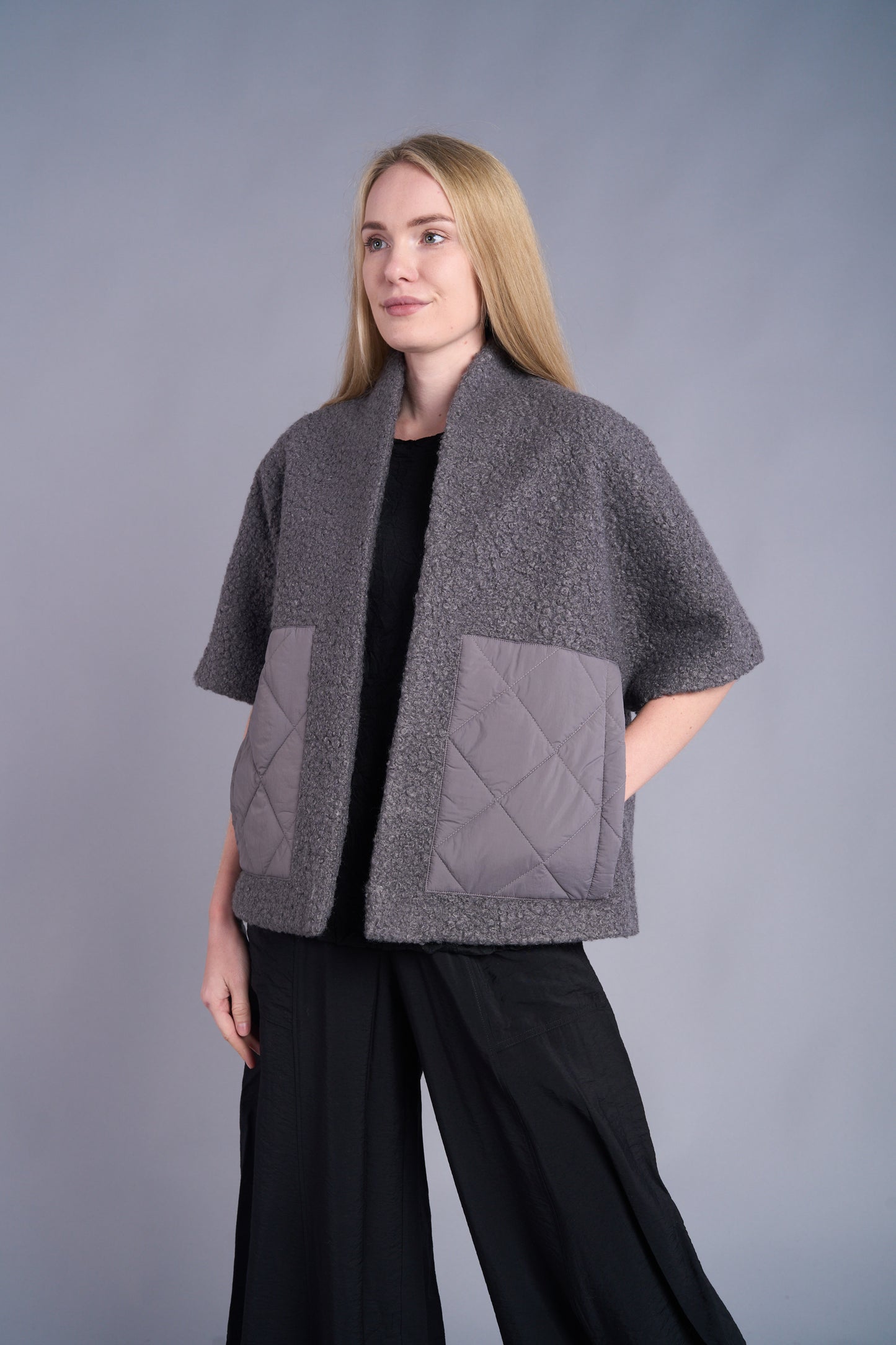 Solid Patch Grey Open Jacket