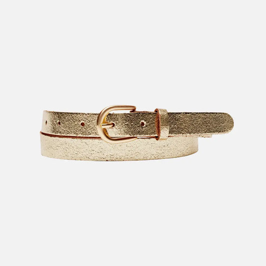 Eva | Metallic Skinny Fun Full Grain Leather Belt Women Gold