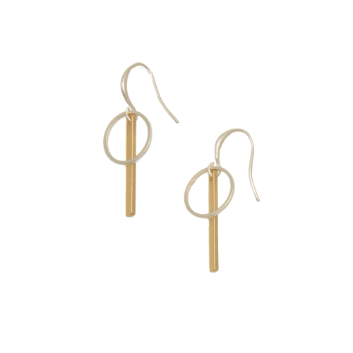 Mixed Metal Circle & Bar Fishhook Earrings