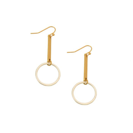 Mixed Metal Bar Ring Fishhook Earrings