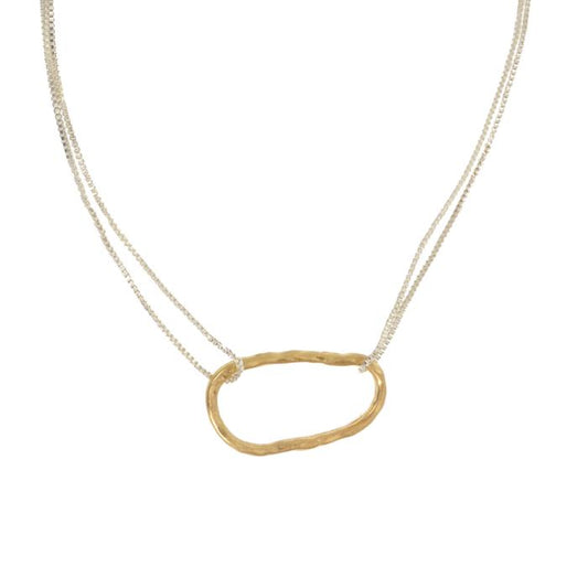 Gold Irregular Oval Silver Chain Necklace
