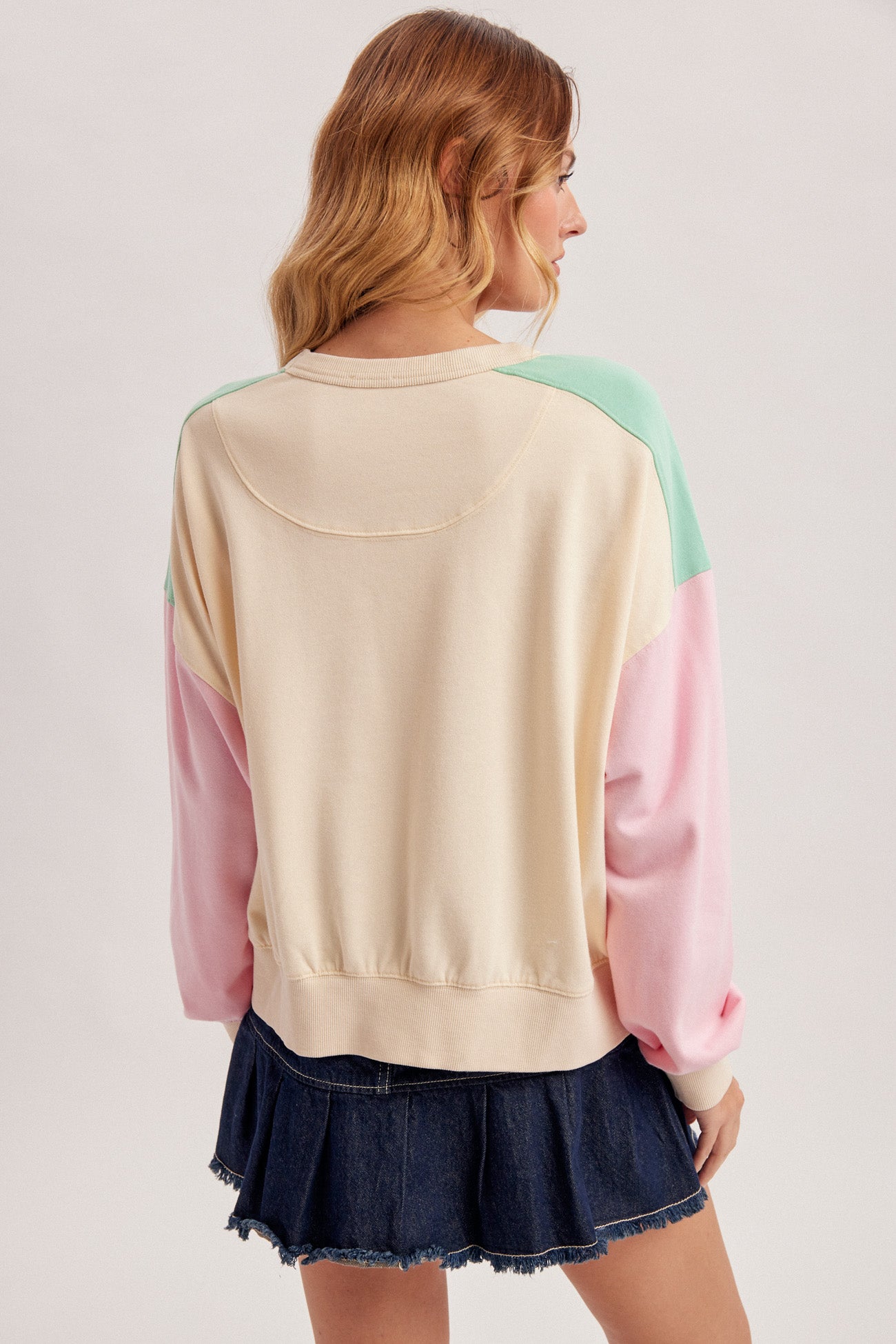 Star-Patched Color Block Top