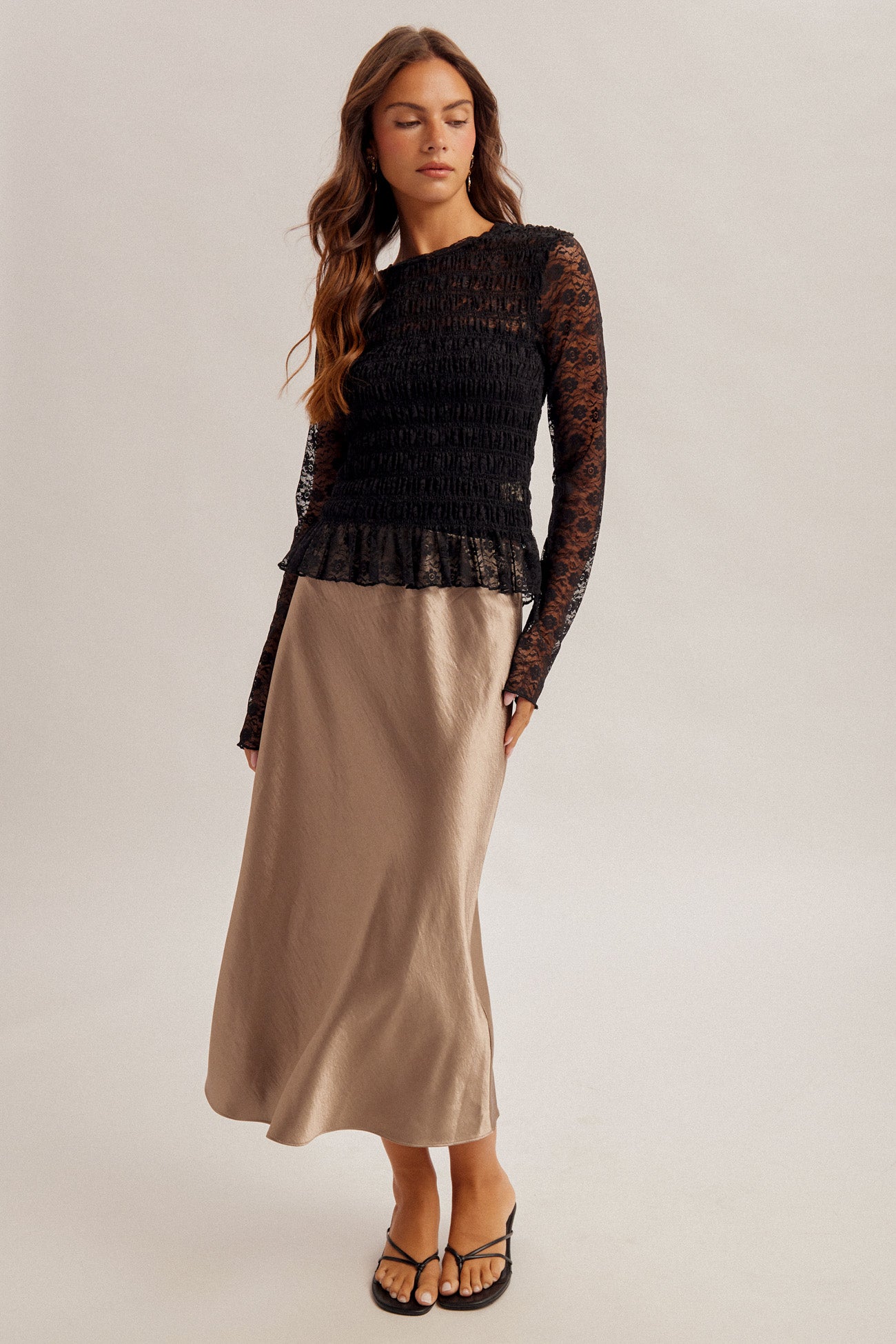 Deep Champagne Satin Skirt