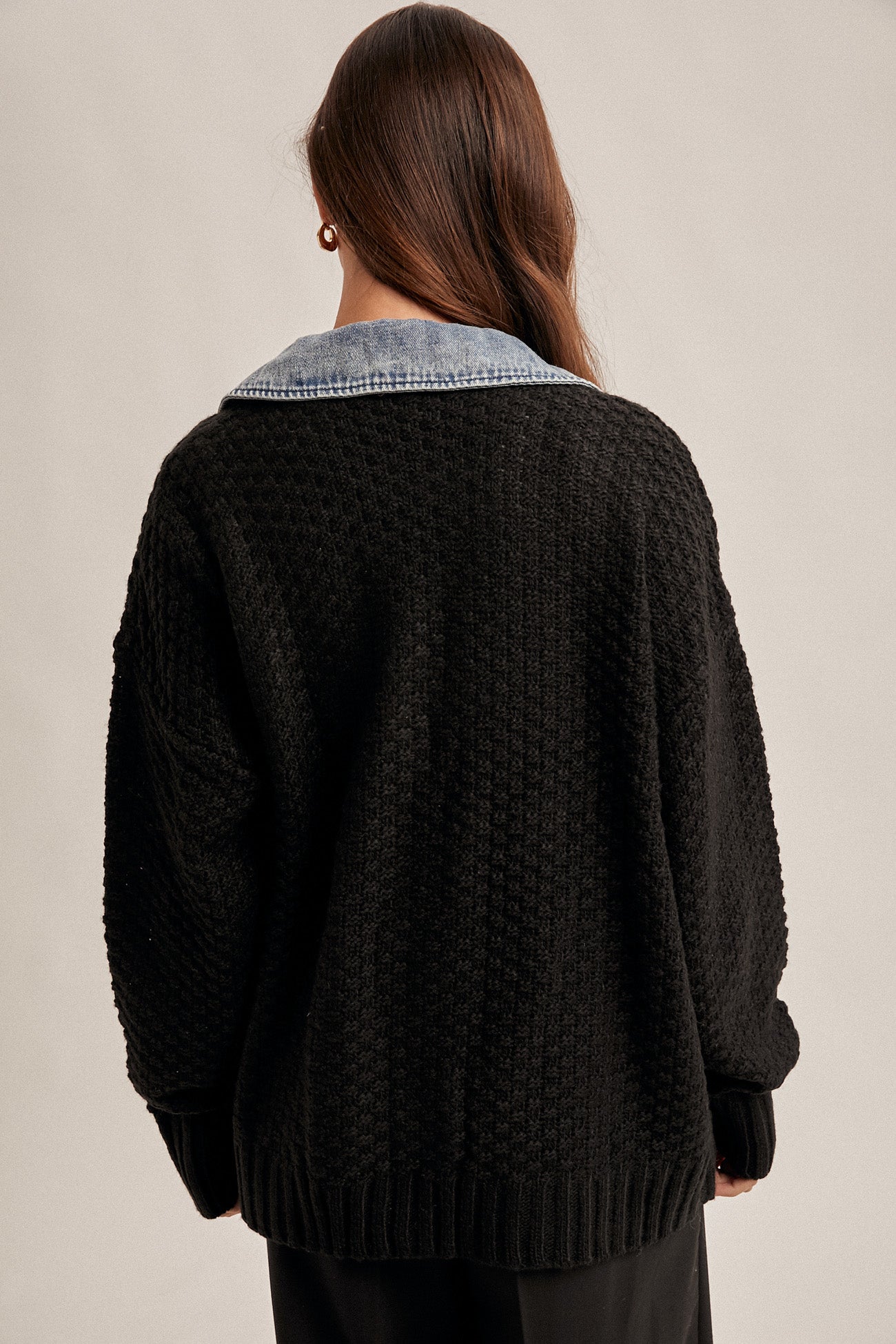 Denim Contrast Sweater Cardigan