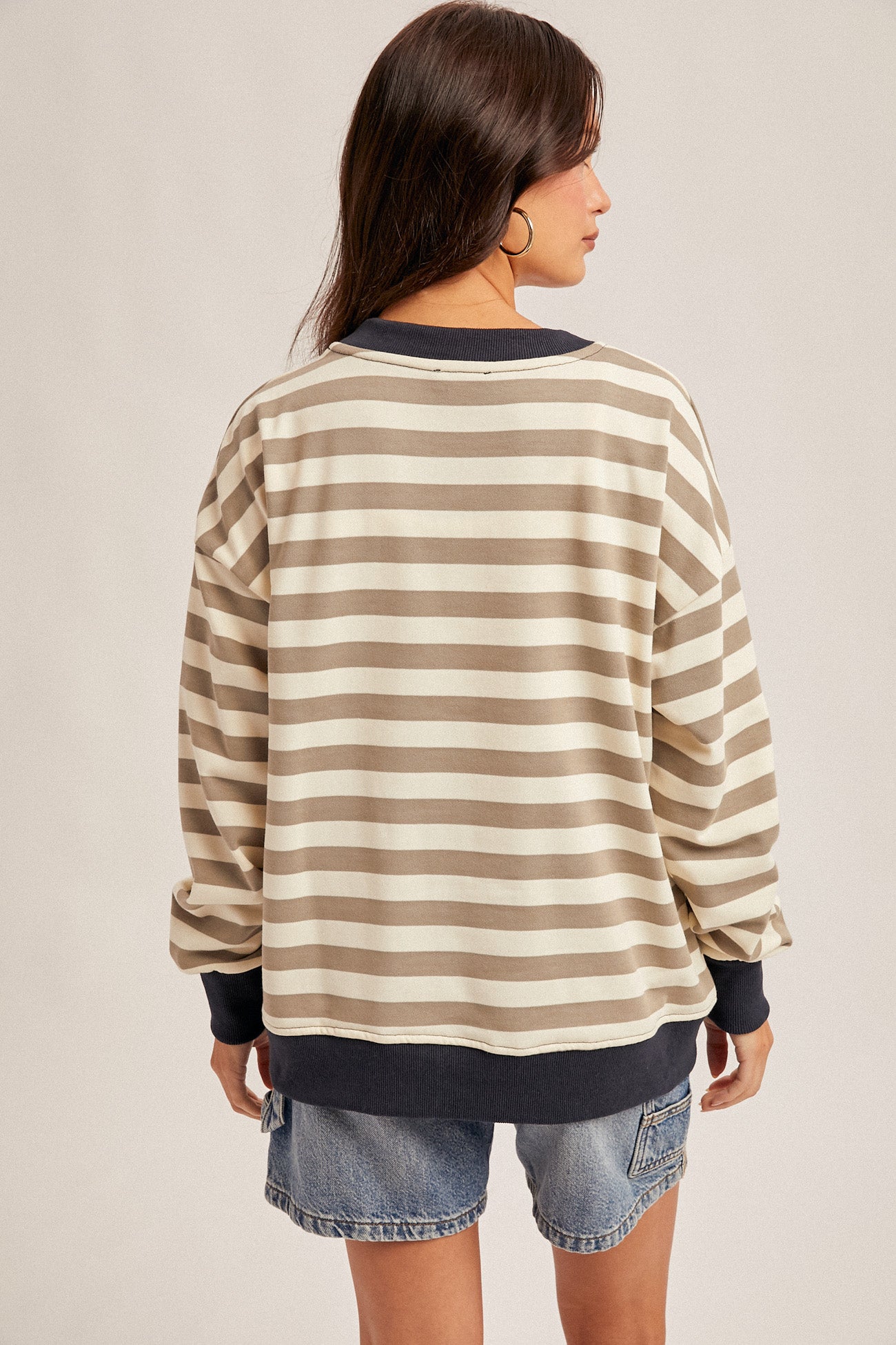 Olive & Navy Stripe Crewneck Sweatshirt
