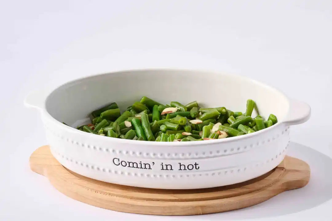HOT STUFF CERAMIC BAKER & TRIVET SET