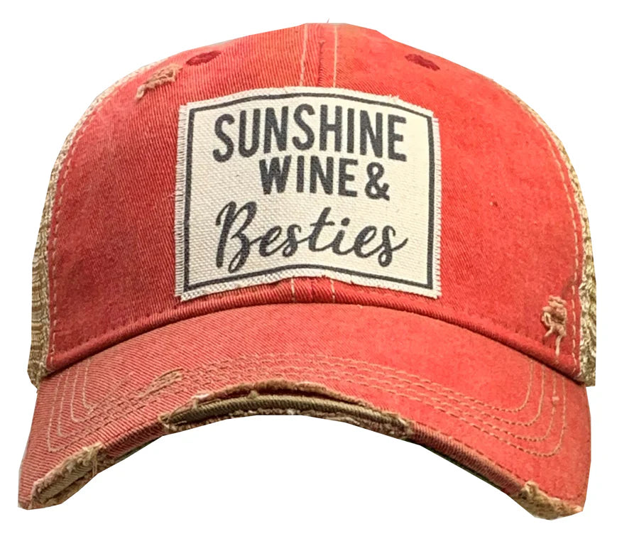 "Sunshine Wine & Besties" Distressed Trucker Cap