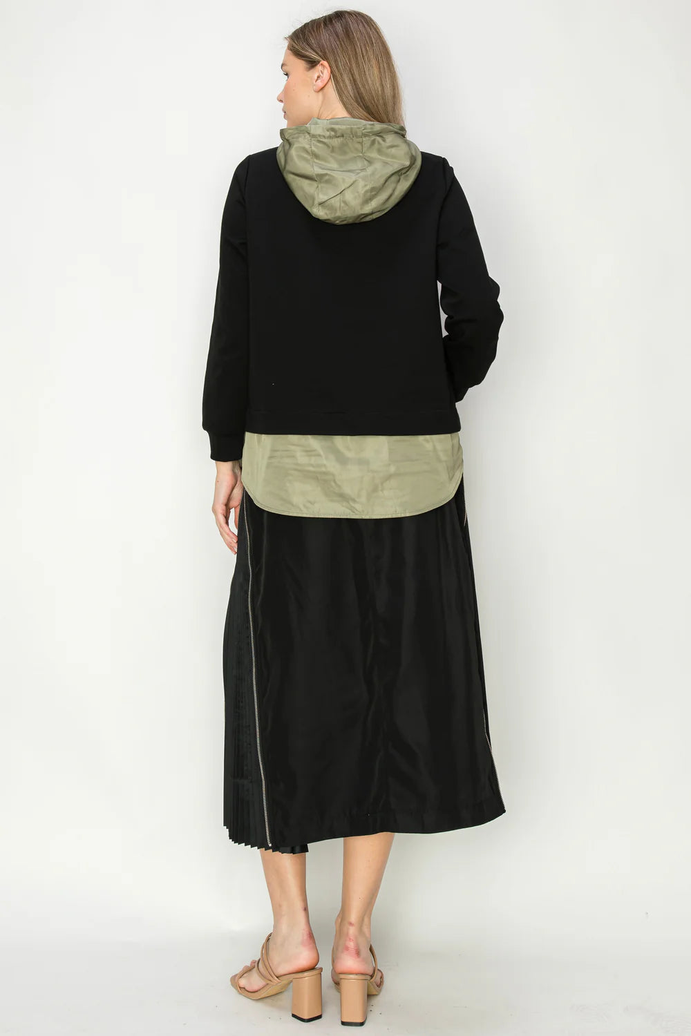 Jelani Skirt with Pleated Zipper Sides Black