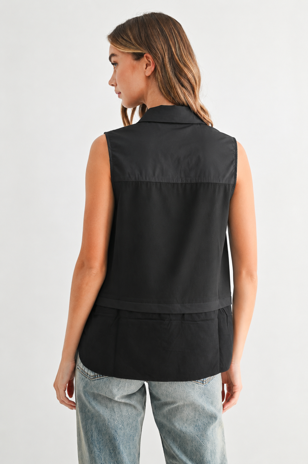 Caroline Sleeveless Collar Top and Extender Black