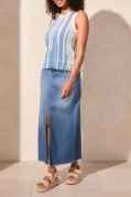 CREW NECK FRINGED HEM SWTR CAMI -SAILBOATMULTI