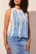 CREW NECK FRINGED HEM SWTR CAMI -SAILBOATMULTI
