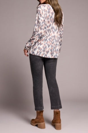 CREW NECK COMBO PRINT KNIT TOP-ALMOND LATTE