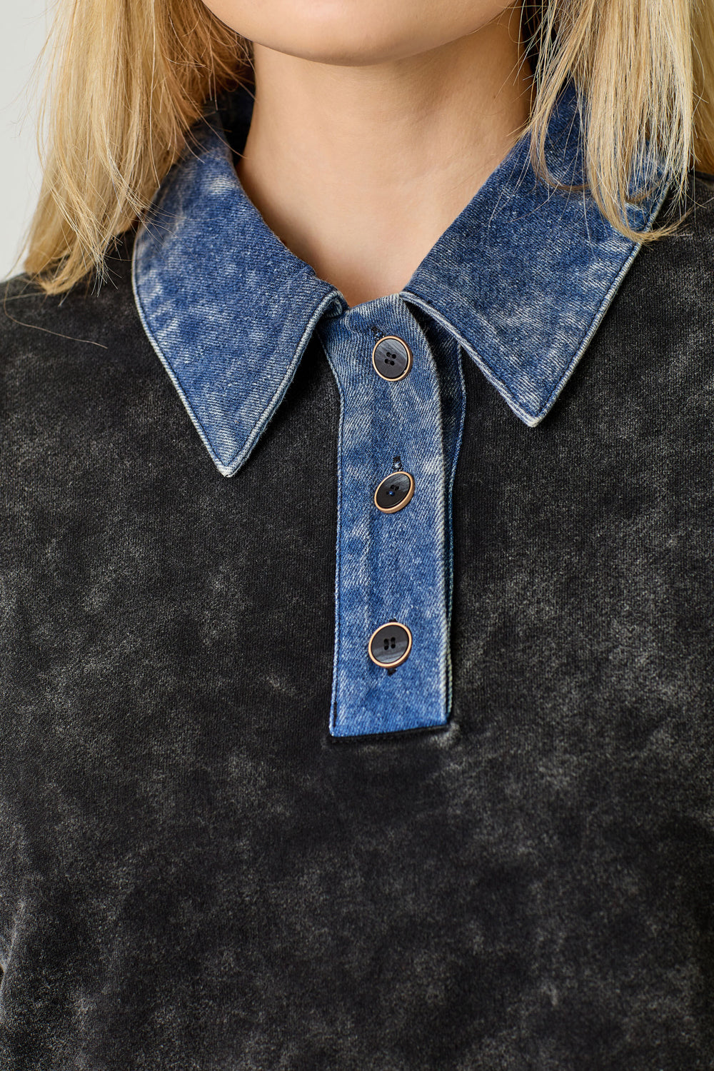 Denim and Black Wash Polo Shirt
