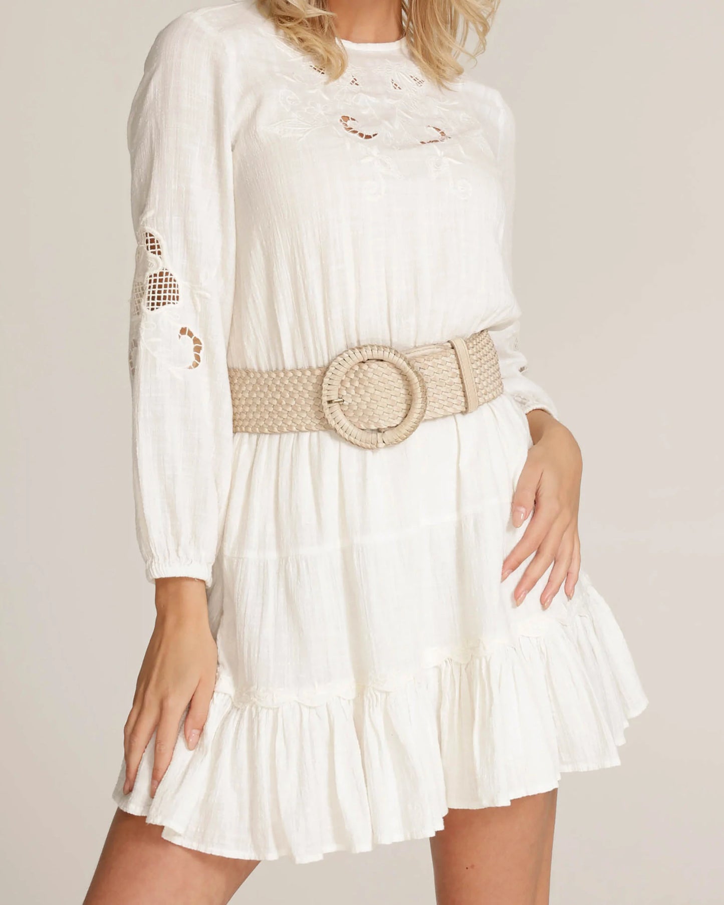 Farah | Wide Woven Leather Belt - Winter White