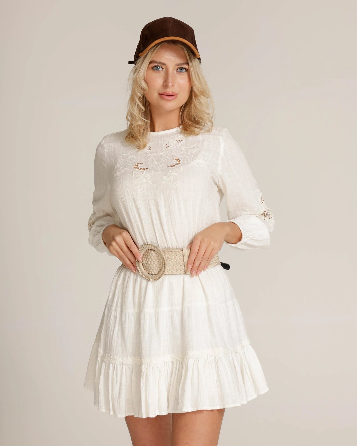 Farah | Wide Woven Leather Belt - Winter White