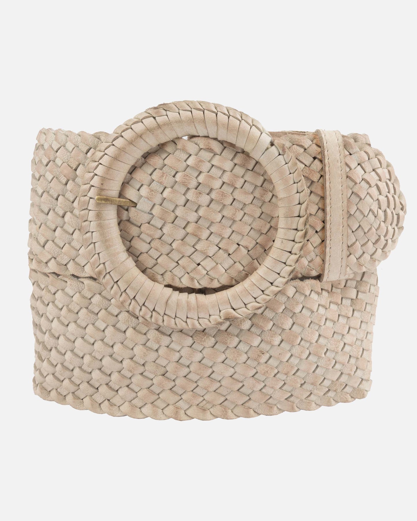 Farah | Wide Woven Leather Belt - Winter White