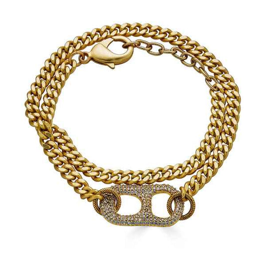 Matte Gold Bar Double Wrap Pave Can Tab Bracelet