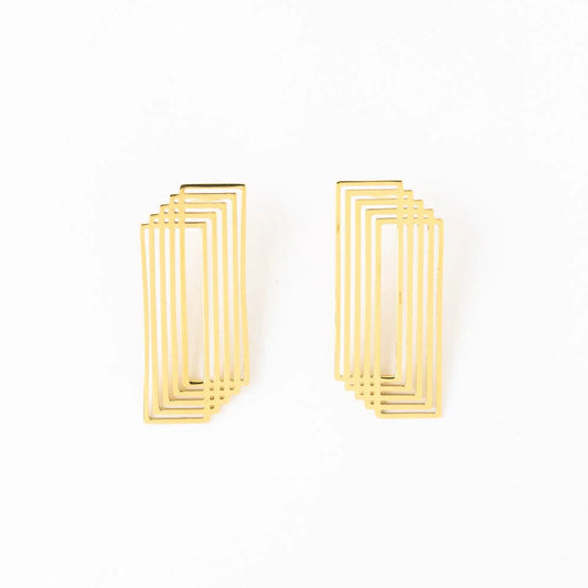 Heather Layered Rectangle Earrings Brass