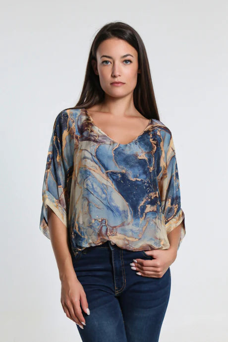 Abella Marble Band Waist Top Jeans/Blue