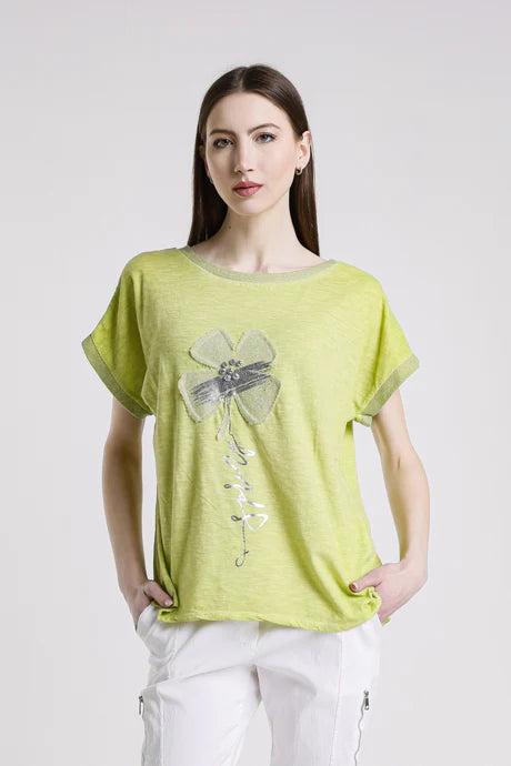 Vanya Flower Short Sleeve Applique T-Shirt
