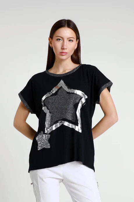Vanya Star Short Sleeve Applique T-Shirt Black