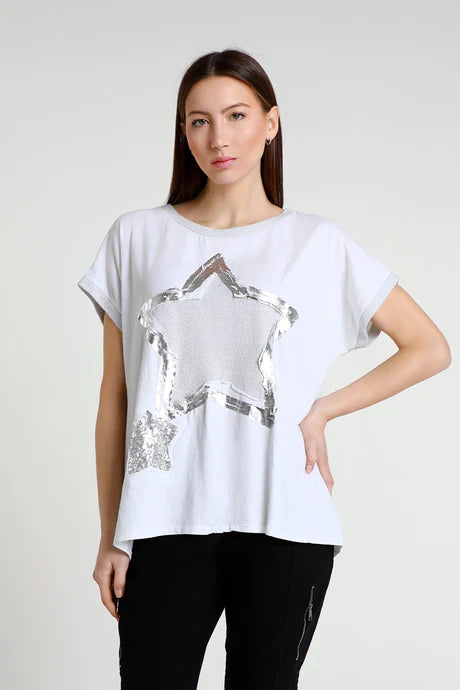 Vanya Star Short Sleeve Applique T-Shirt White