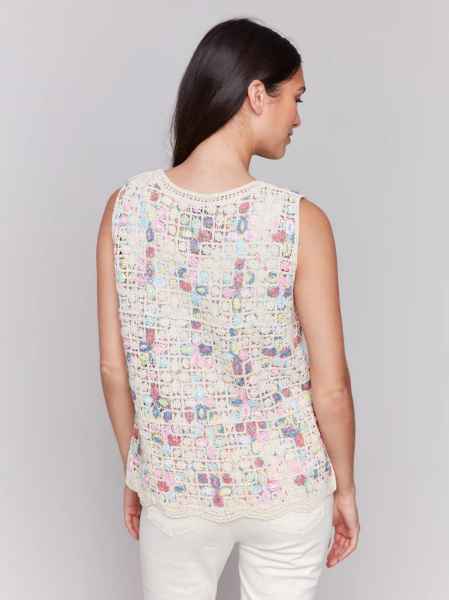 Sleeveless Crochet Crew Neck Top - Natural