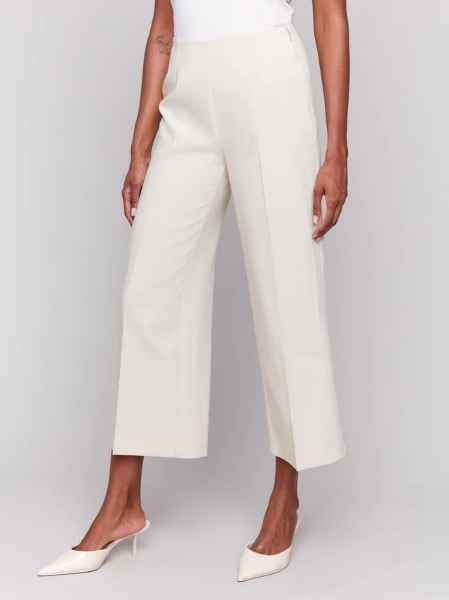 Cropped Side Zipper / Wide Leg Pants - Beige