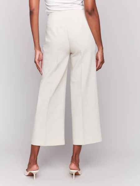 Cropped Side Zipper / Wide Leg Pants - Beige