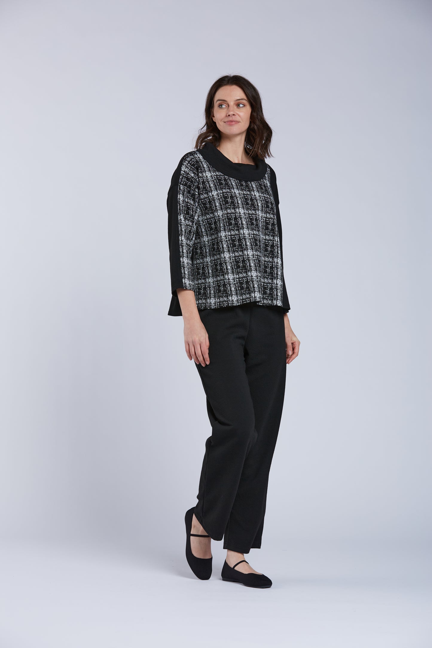 Black/Plaid Cowl Tunic