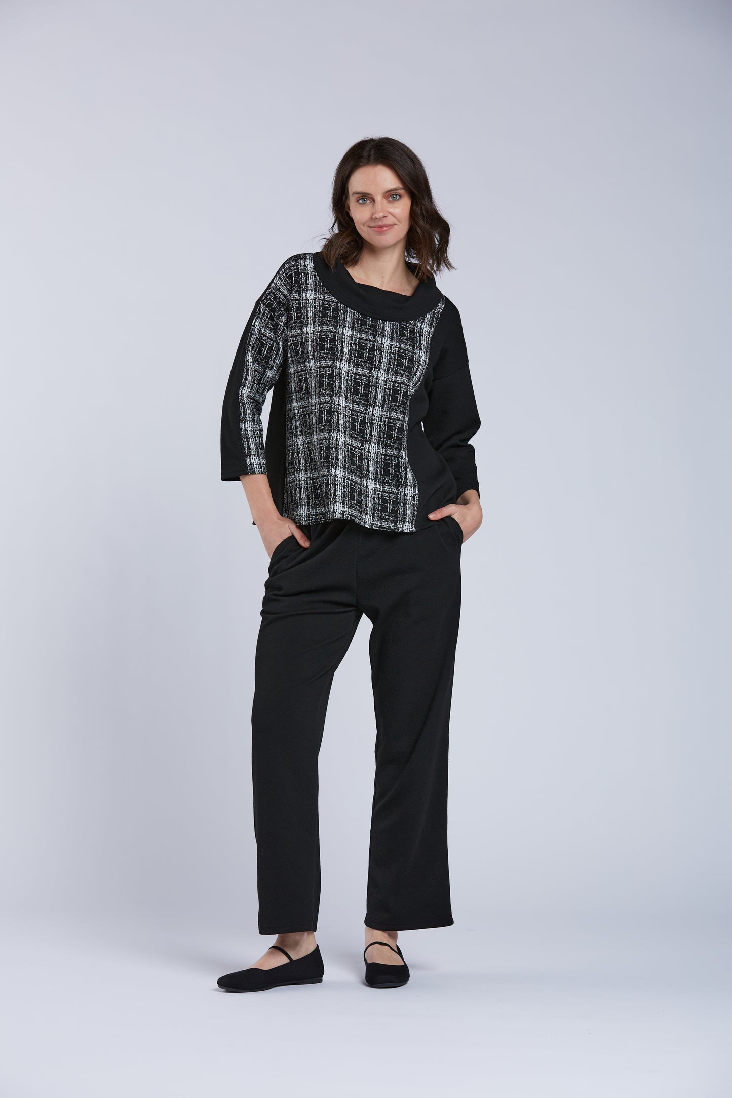 Black/Plaid Cowl Tunic