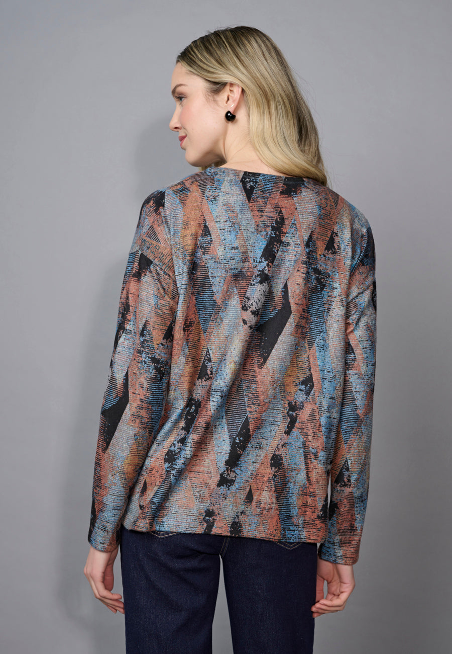 Abstract Earth-Tone Long Sleeve Top
