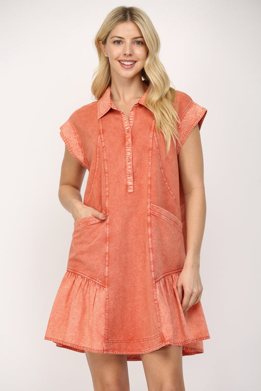 Dusty Orange Mixed Media Dress