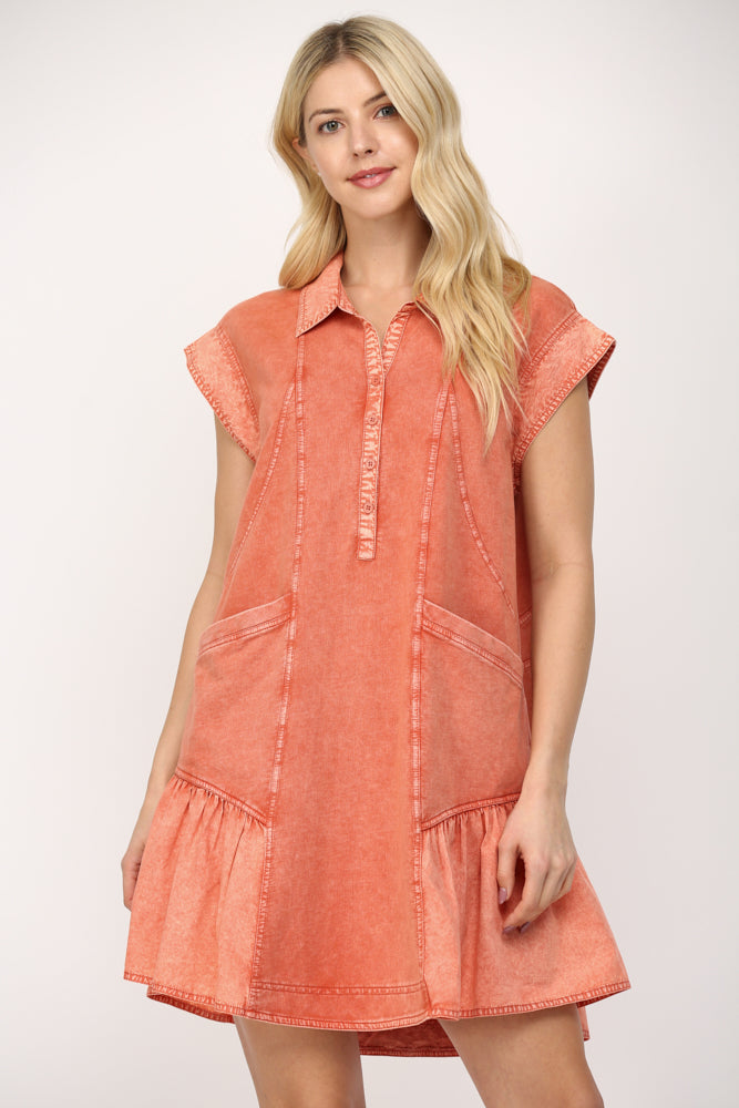 Dusty Orange Mixed Media Dress