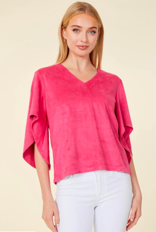 Faux suede Cascade Sleeve Top - pink