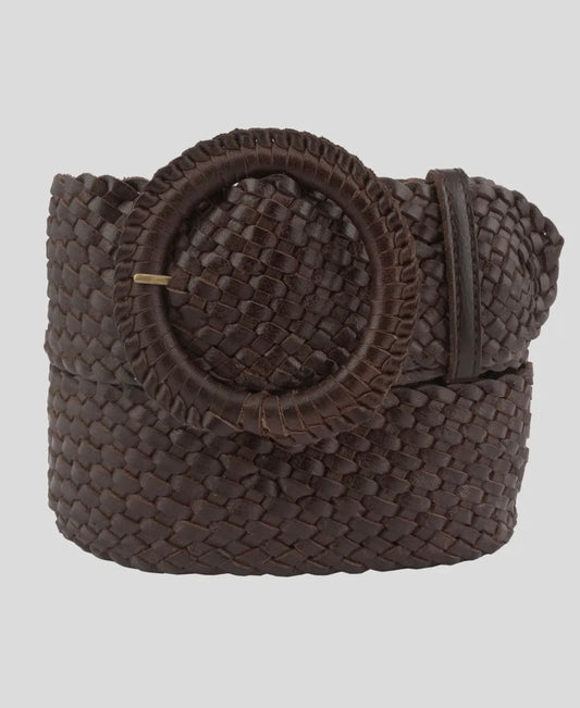 Farah | Wide Woven Leather Belt - Brown